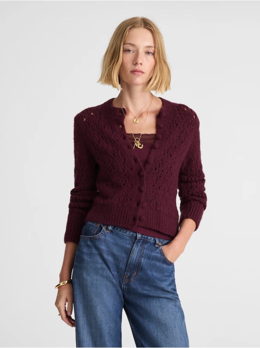 Madewell 2025 Pointelle-Stitch Cardigan in Cotton Blend